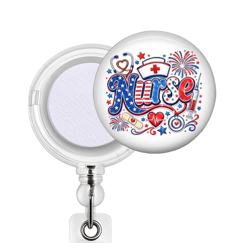 Patriotic Nurse Badge Reel & Interchangeable Topper RN LPN CNA 4th of July